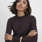 تاپ بافت با لبه پوینتل - قهوه‌ای - تصویر 3